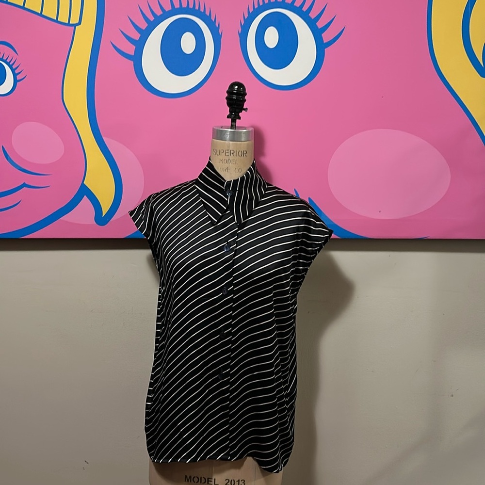 Crisca  Black White striped silk blouse